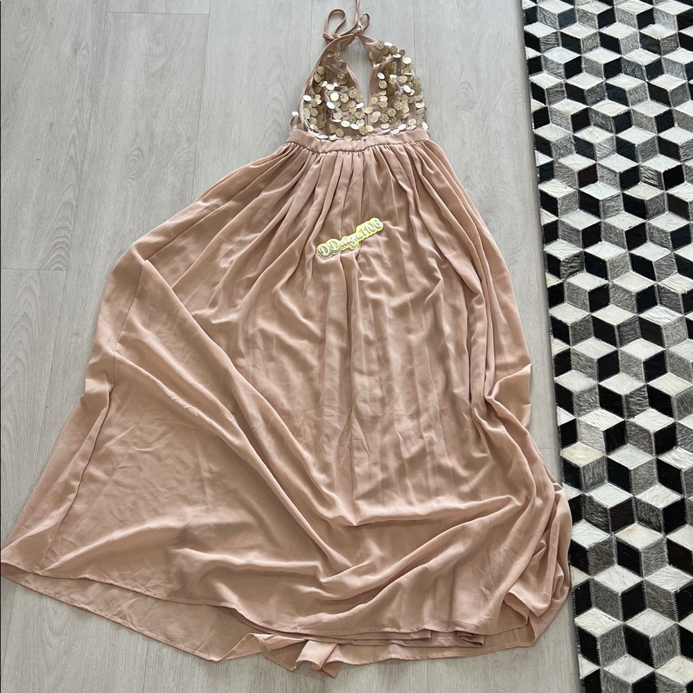 Fashion Nova Blush and Gold Prom Dress